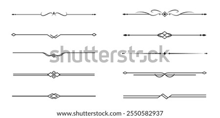 Set of Vintage decorative lines. text dividers. Line border. Lines separators, Borders, Vintage dividers, Underline elements. Vector illustration