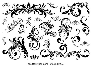 Un conjunto de elementos de diseño caligráfico decorativo vintage ornamental para invitación, felicitación y tarjeta de saludo de estilo clásico - Vector