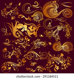 Set of vintage decorative swirl elements for design