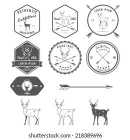 Set of vintage deer icons, emblems and labels. Vector Illustration