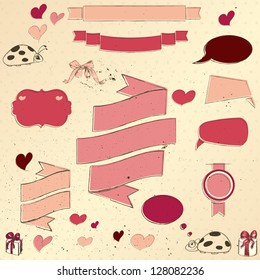 Set of vintage deign elements about love. Vector illustration EPS10