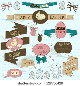 Set of vintage deign elements about Easter. Vector illustration EPS10
