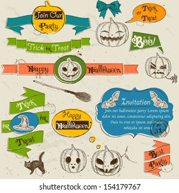 Set of vintage deign elements about Halloween. Vector illustration EPS8