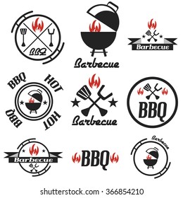 Set of vintage design barbecue elements isolated on white background. Vector illustration.