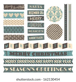 A set of vintage design elements for Christmas isolated on white.