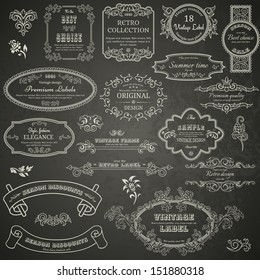 Set of vintage design elements on blackboard