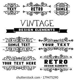 Set of vintage design elements and page decorations. Retro vector black calligraphic design elements isolated on white background