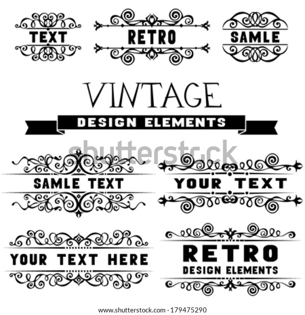 Set of vintage design elements and page\
decorations. Retro vector black calligraphic design elements\
isolated on white\
background