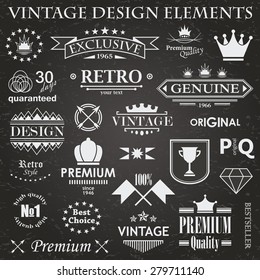 Set of vintage design elements. Retro style. Grunge effect    