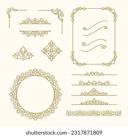 Set of Vintage Design Floral Element Vector Illustration