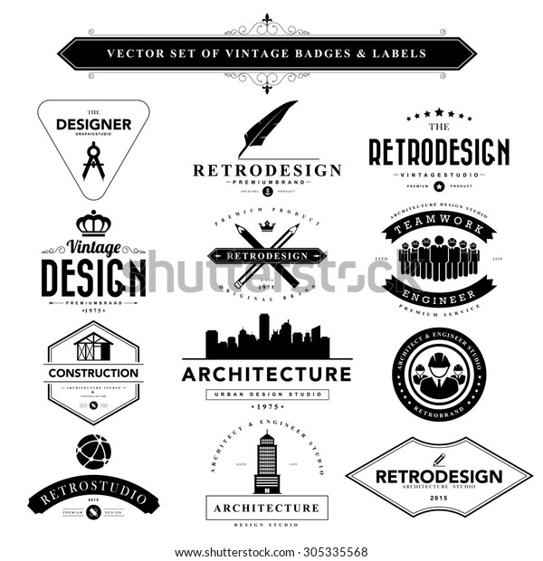 Set of vintage 
designer badges and labels