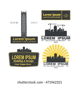 Set of vintage designer (building) badges and labels