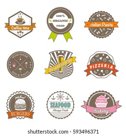 Set of vintage different restaurant logos, banners, labels