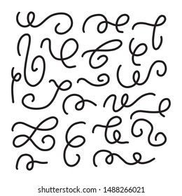 Set of vintage doodle elements for text. Hand drawn swirls and unerlines isolated on white background.