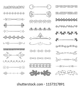 Set of vintage doodle text dividers, fancy lines, ornate borders.