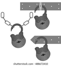 Set of vintage door locks. The illustration on a white background.