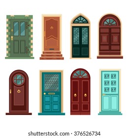 Set of Vintage Doors. Vector illustration in flat style