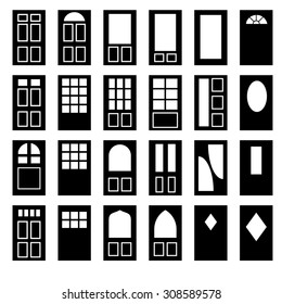 Set of vintage doors and windows pattern design in silhouette and flat style. vector illustration