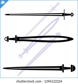 Set of vintage double edged one-handed swords. Knightly art of fencing.