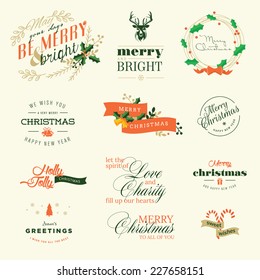 Set of vintage elements for Christmas and New Year greeting cards    