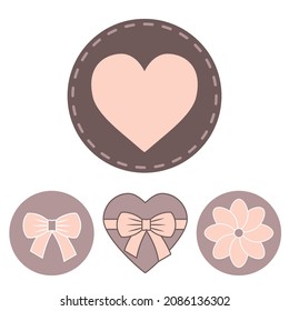 un conjunto de elementos vintage para decorar tu ilustración, gamma de color rosa-marrón, arcos, flores y corazones, gráfico plano