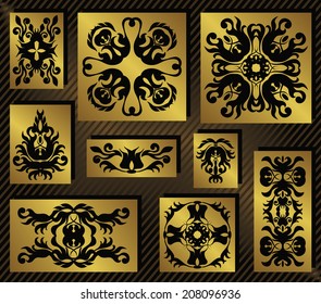 Set of vintage elements for decoration. Striped background      