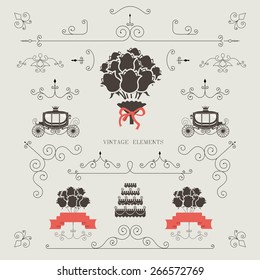 Set of vintage elements, design, wedding invitation, frame, borders vector