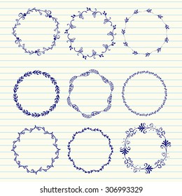 Вrawn set of vintage elements, flowers and leaves, birds, ribbons and ornaments. Vector hand sketched illustration. Decoration for your wedding design, scrap booking elements, postcards and logos