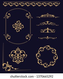 Set of vintage elements. Frames, dividers for your design. Golden Components in royal style. Elements for design menus, websites, certificates, boutiques, salons, etc. Making your logo and monogram.
