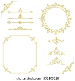 Set of vintage elements. Frames, dividers for your design. Golden Components in royal style. Elements for design menus, websites, certificates, boutiques, salons, etc. Making your logo and monogram.