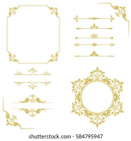 Set of vintage elements. Frames, dividers for your design. Golden Components in royal style. Elements for design menus, websites, certificates, boutiques, salons, etc. Making your logo and monogram.