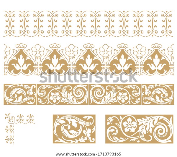 A set of vintage elements. Frames, Dividers for your
design. Gold components in the Royal style. Suitable for flyers,
banners, interior design hotel, beauty salon, SPA, restaurant,
club