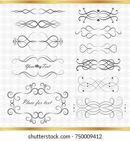 Set of vintage elements with gold ribbon