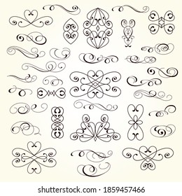 Set of vintage elements isolated, editable.Design elements, vignettes, dividers.