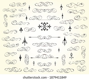 Set of vintage elements isolated, editable.Design elements, vignettes, dividers,framewor.