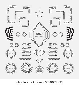 set of vintage elements linear thin line geometric shape art deco retro design with frame corner badge
