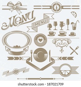 Set of Vintage Elements for Menu Board, including Frames, Icons and Vignettes