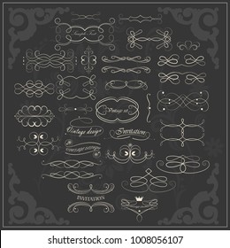 Set of vintage elements on a black background with a frame 