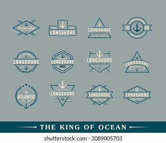 Set of Vintage Emblem Badge Nautical and Ocean Logo with Ship Anchor Symbol for Marine in Retro Style Vector Illustration
