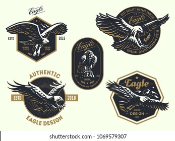 Set of the vintage emblem with the eagle