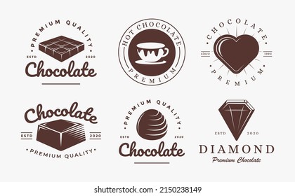 Set of vintage emblem label Chocolate product logo icon vector on white background