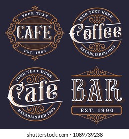 Set of vintage emblems for the catering. Vector lettering illustrations of cafe, coffee shop and bar. All objects are on the separate groups.