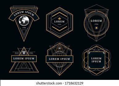 Set of vintage emblems with geometric shapes. Art deco style badges. Abstract sacred emblems collection. Vector illustrations.