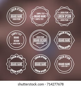 Set of vintage emblems, labels, logos on a blurry background. Design of retro elements from thin lines. Graphic material branding identity, vector illustration.