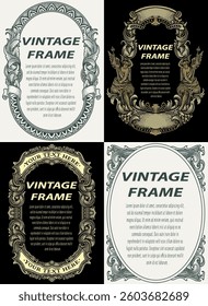Set vintage engraving frames. Retro ornamental borders and filigree floral ornaments