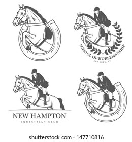 Set of vintage equestrian labels and badges