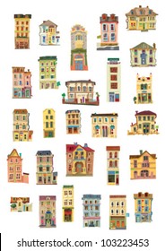 set of vintage facades - London - cartoon