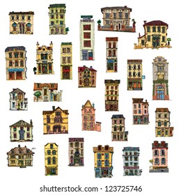 set of vintage facades - London - cartoon