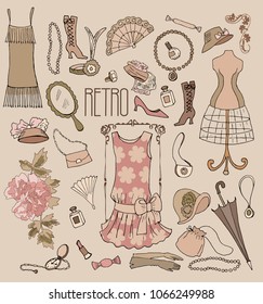 Set Vintage Fashion Accessories Background Vector Stock Vector (Royalty ...