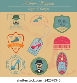 Set of vintage fashion and clothes style logos. Vector logo templates and badges 